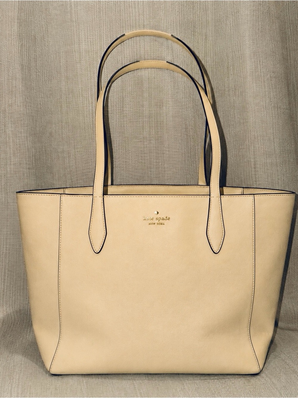 kate spade Pale Yellow Leather Double-Handle Tote with Gold Logo